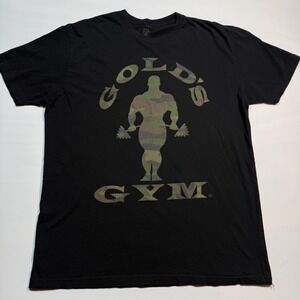 Gold's Gym Shirt Mens Large Black Camo Logo Graphic Tee Bodybuilding Workout